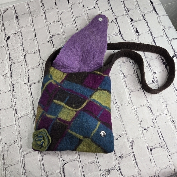 Vtg Rising Tide felted wool hobo hippie boho festival bag purse nepal - Picture 6 of 9